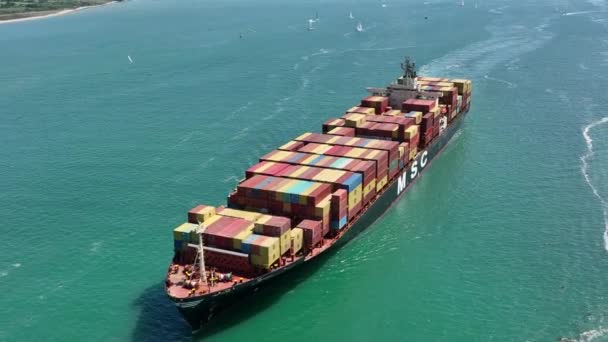 Container Ship Sea Aerial View Moving Cargo — Stockvideo