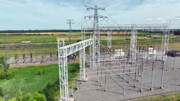 Podstacja Elektroenergetyczna Instalacja Dystrybucji Energii Pierwotnej Wysokiego Napięcia — Wideo stockowe