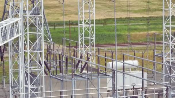 Subestação Elétrica Instalação Distribuição Energia Primária Alta Tensão — Vídeo de Stock