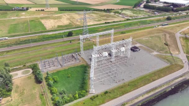 Subestación Eléctrica Instalación Distribución Energía Primaria Alto Voltaje — Vídeos de Stock