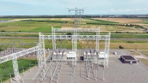 Podstacja Elektroenergetyczna Instalacja Dystrybucji Energii Pierwotnej Wysokiego Napięcia — Wideo stockowe