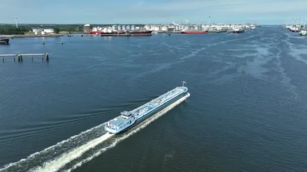 Liquid Cargo Tanker Ship Transporting Petrochemicals Rotterdam Port — Stock Video