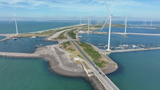 Artificial Island Netherlands Neeltje Jans Aerial View — Stock video