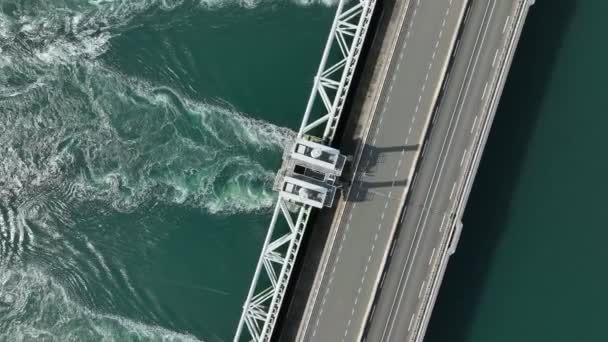 Sea Water Passing Storm Barrier Bridge — Stock Video