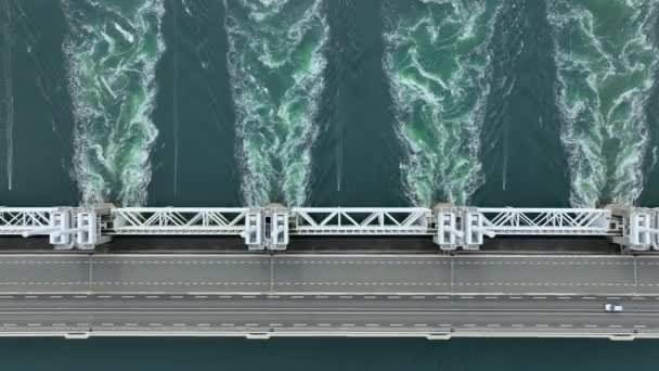 Bird Eye View Storm Surge Barrier Bridge Nederländerna — Stockvideo