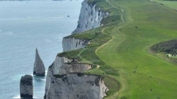 Old Harry Rocks Chalk Cliff Formation Eroded Sea — Stock Video