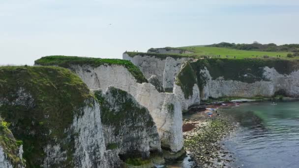 Old Harry Rocks Chalk Cliff Formation Eroded Sea — Stock Video