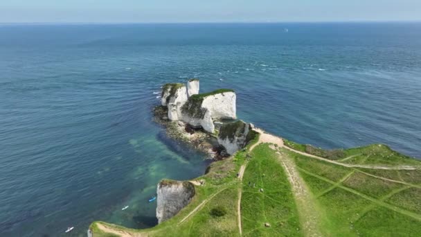 Chalk Cliffs Old Harry Rocks South Coast England — Stock video