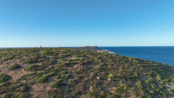 Die Wunderschöne Küste Von Ibiza Bei Sonnenuntergang Aus Der Luft — Stockvideo