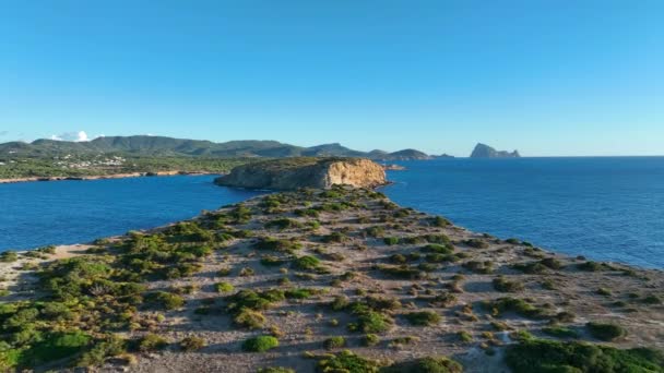 Výhled Západ Slunce Nad Ibiza Coastline Aerial View — Stock video