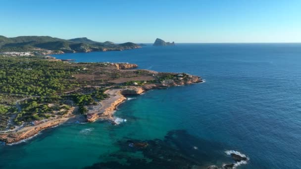 Výhled Západ Slunce Nad Ibiza Coastline Aerial View — Stock video