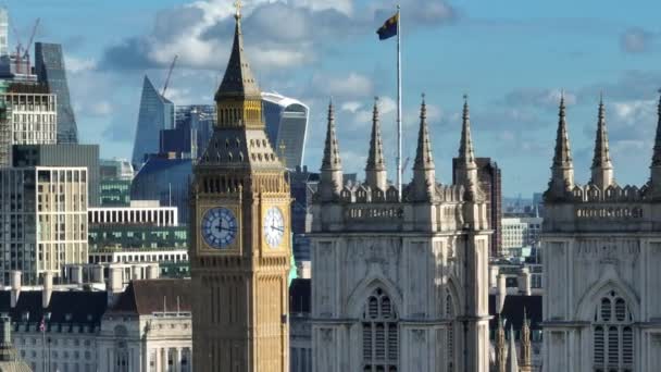 Биг Бен Башня Элизабет Иконическая Достопримечательность Лондона Столицы Англии — стоковое видео