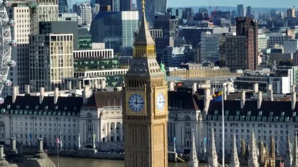 Биг Бен Башня Элизабет Иконическая Достопримечательность Лондона Столицы Англии — стоковое видео