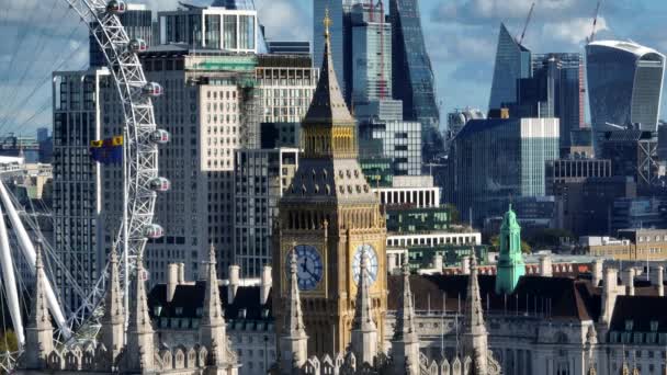 Big Ben Και Elizabeth Tower Εικονογραφικό Ορόσημο Του Λονδίνου Πρωτεύουσα — Αρχείο Βίντεο