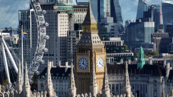 Big Ben Και Elizabeth Tower Εικονογραφικό Ορόσημο Του Λονδίνου Πρωτεύουσα — Αρχείο Βίντεο