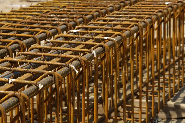 Steel cage at the construction site Stock Photo