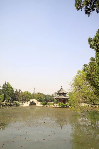 Павильон, пейзажи красивый пруд, китайский традиционный архитектор — стоковое фото