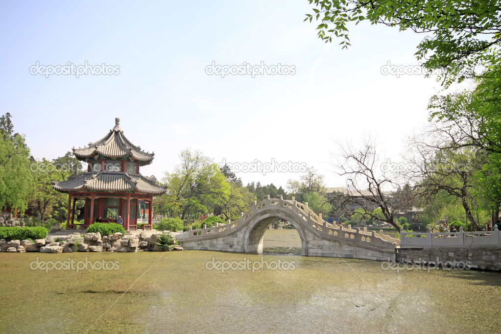 pavilion, scenery beautiful pond, Chinese traditional architectu