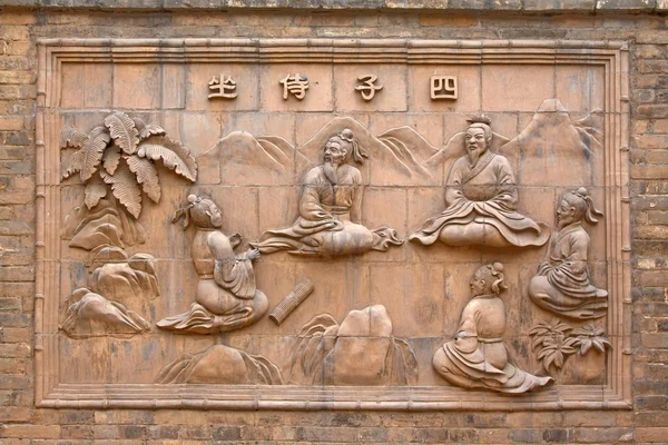 Alívio na parede em um museu, antigo chinês tradicional styl — Fotografia de Stock