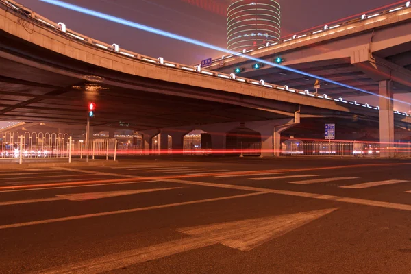 Night scene of the prosperous city, under the viaduct in beijing — Stock Photo, Image