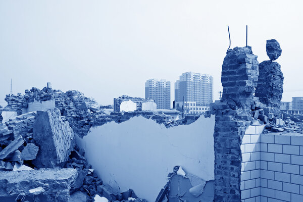 Housing demolition materials in the demolition site, take photos in Luannan County, Hebei Province of China