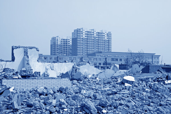 Housing demolition materials in the demolition site, take photos in Luannan County, Hebei Province of China