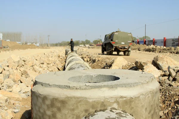 Sitio de construcción de tuberías de drenaje —  Fotos de Stock