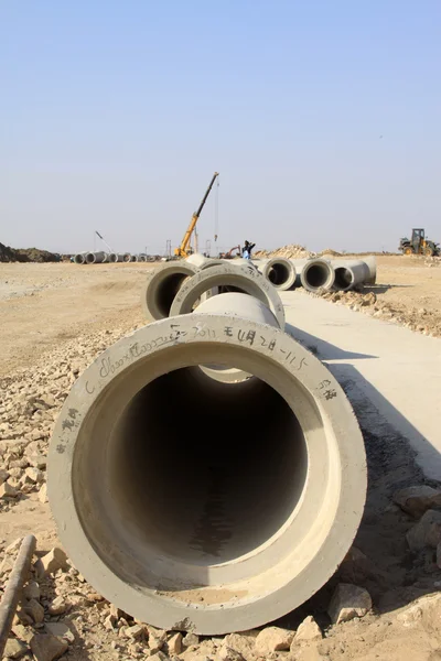 Sitio de construcción de tuberías de drenaje — Foto de Stock