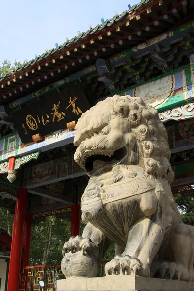 Stone lions at the gate in a park — Stock Photo, Image