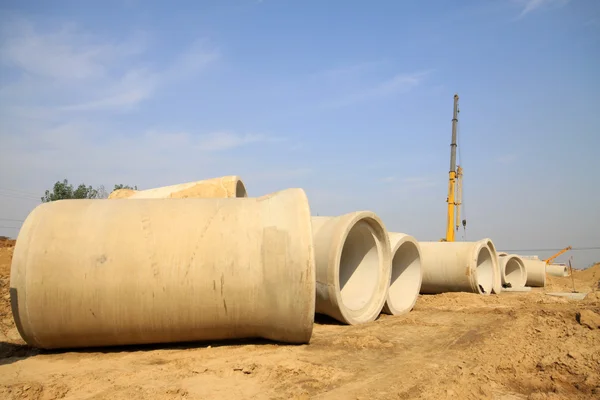 Construcción de tuberías subterráneas de drenaje —  Fotos de Stock