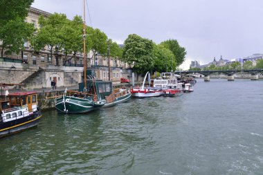 Paris 'teki Seine Nehri' nin yanından yürü.