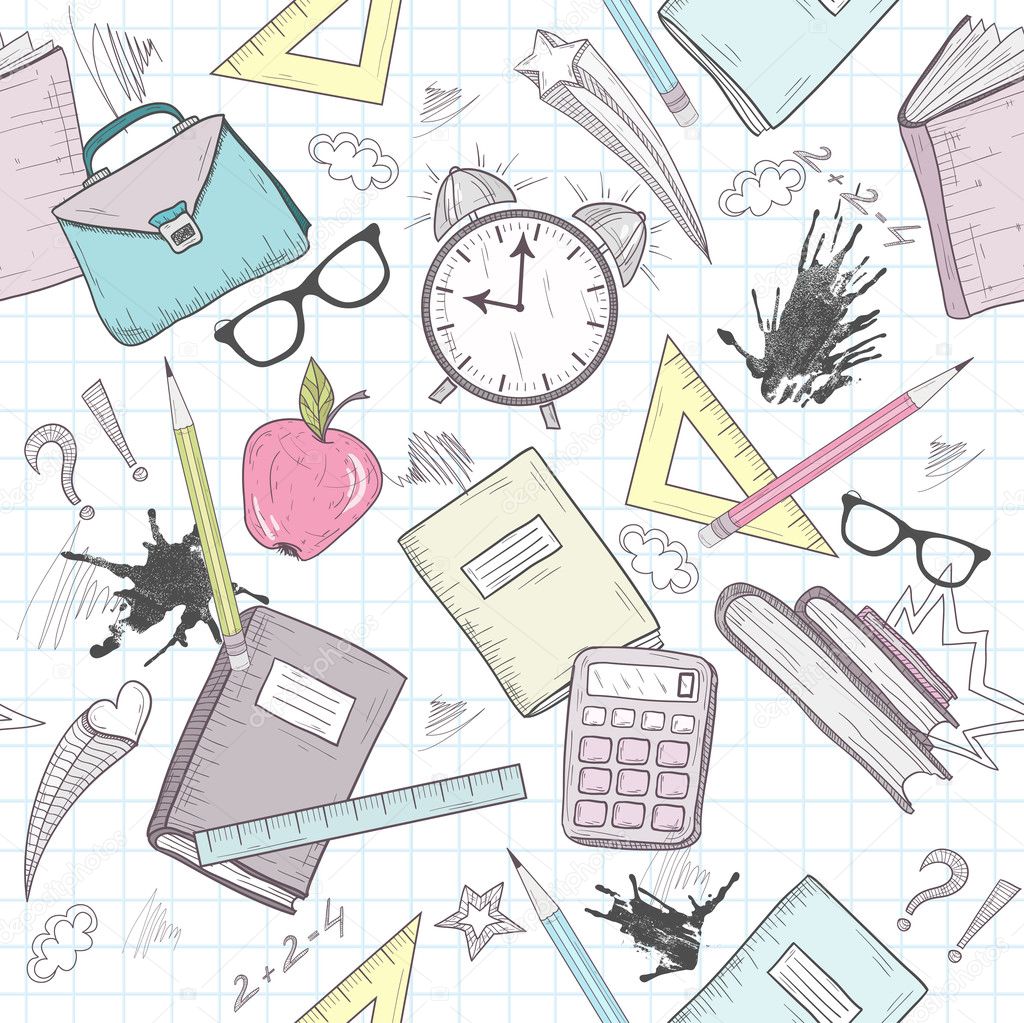 Cute school abstract pattern. Seamless pattern with alarm clock