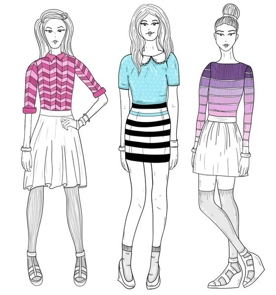 Young fashion girls illustration. — Stock Vector