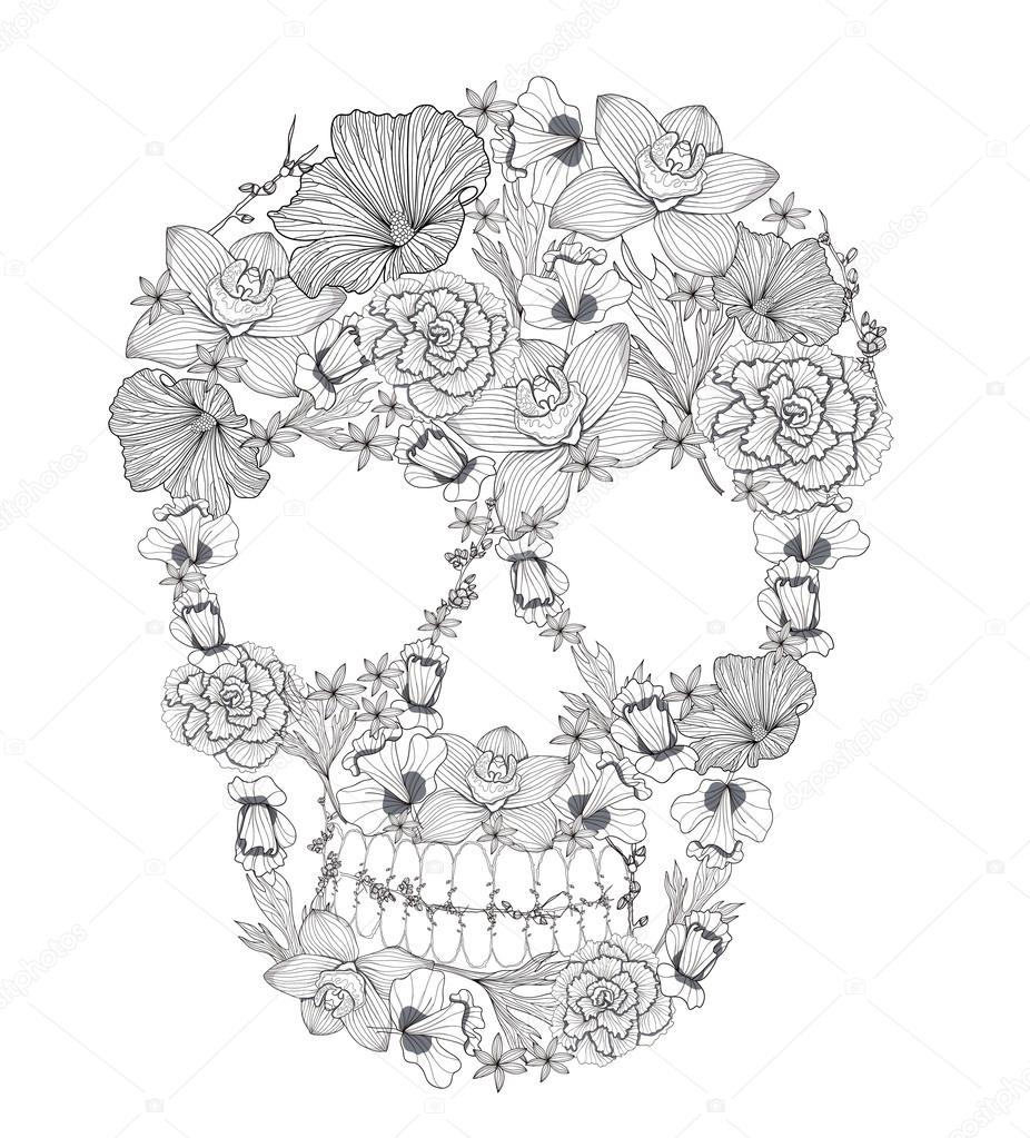 Download Skull from flowers. — Stock Vector © lape_snape #13853781