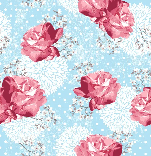 Seamless pattern with flowers Floral background with roses and — Stock Vector