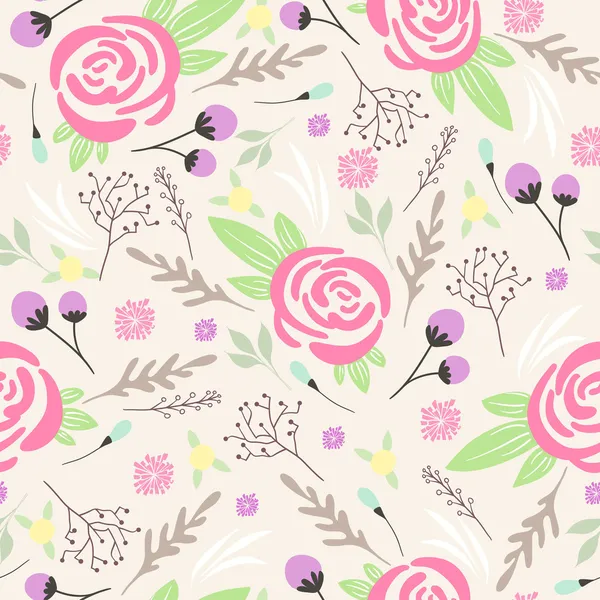 Seamless floral pattern. Background with flowers and leafs — Stock Vector