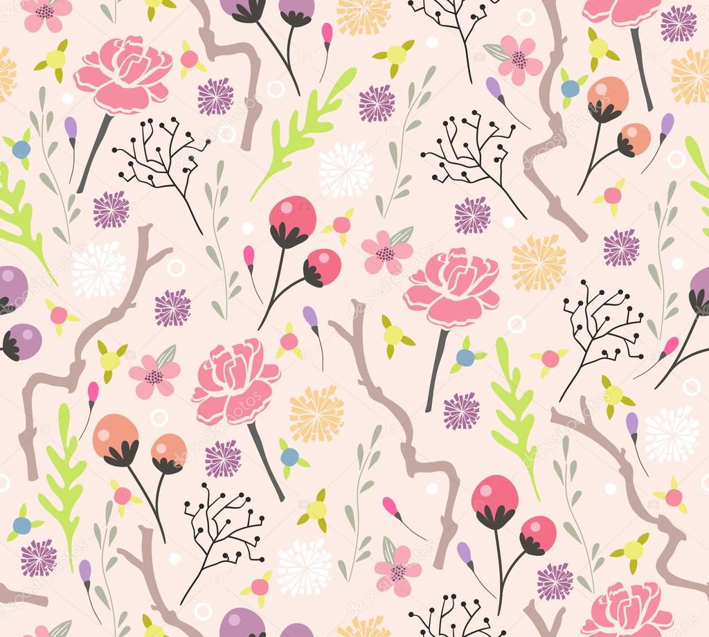 Seamless floral pattern. Background with flowers and leafs.