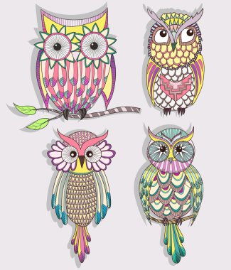 Sevimli renkli baykuşlar seti