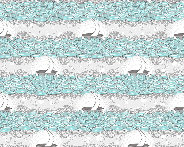 Patrón de barco y mar sin costura. Fondo lindo para niños o t — Vector de stock