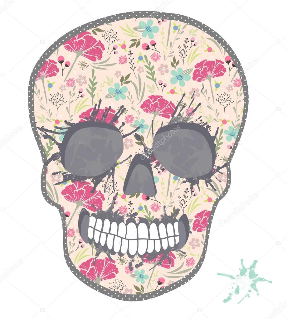 Cute skull with floral pattern. Skull from flowers.