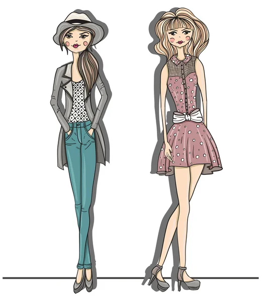 Illustration de jeunes filles de mode. Illustration vectorielle. Tétras — Image vectorielle