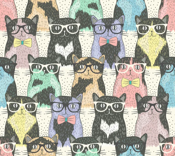 Seamless pattern with hipster cute cats for children — Stock Vector