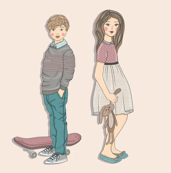 귀여운 아이 들 그림. — 스톡 벡터