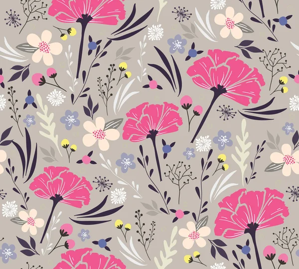 Motif floral sans couture. Fond avec des fleurs et des feuilles. — Image vectorielle