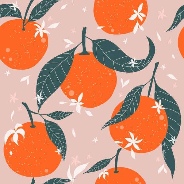 Tangerine Seamless Pattern Citrus Fruit Background — Stock Vector