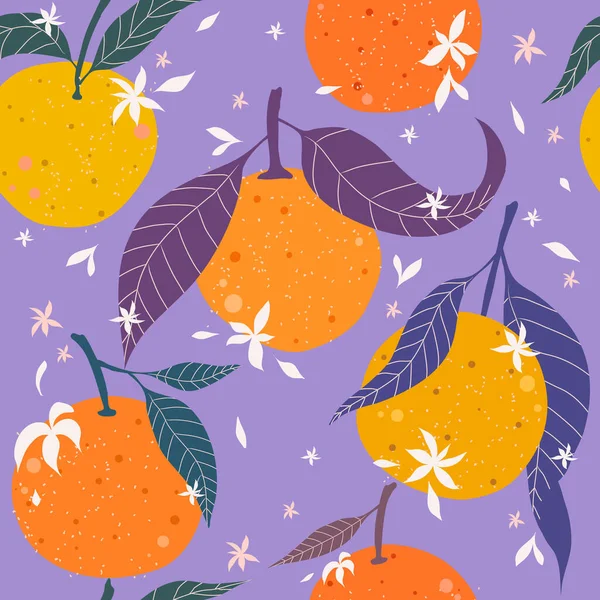 Tangerine Seamless Pattern Citrus Fruit Background — Stock Vector