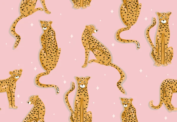 Schattig Cheeta Roze Patroon — Stockvector