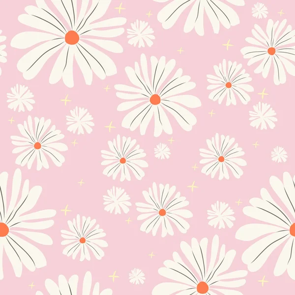 Cutie Hippie Daisy Sem Costura Padrão Fundo Floral — Vetor de Stock