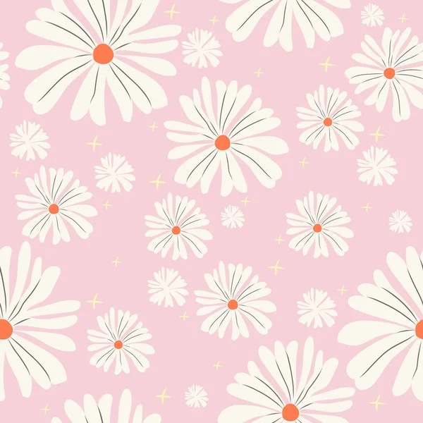 Cutie Hippie Daisy Seamless Pattern Floral Background 로열티 프리 스톡 벡터