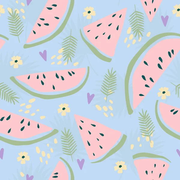 Watermelon Seamless Pattern Cute Summer Fruit Background — Stock Vector